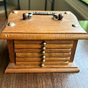 Vintage Mid-Century Modern 70’s Wooden Cork Coaster Set Metal Handle